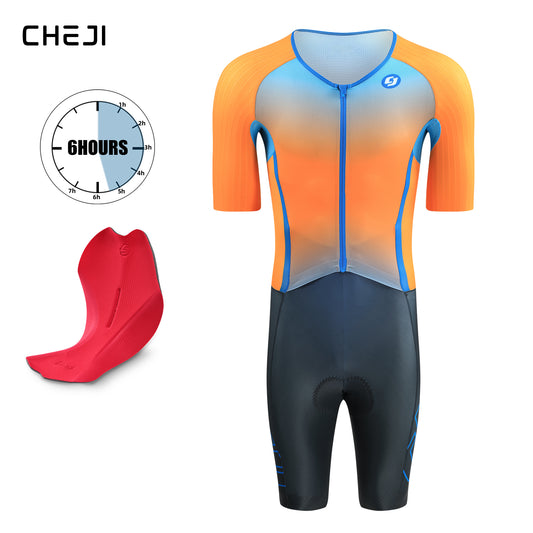 CHEJI Pro Aero Cycling Road Suit Men One Piece Tight Bodysuit Anti-Slip Leg Grips Road Bicycle