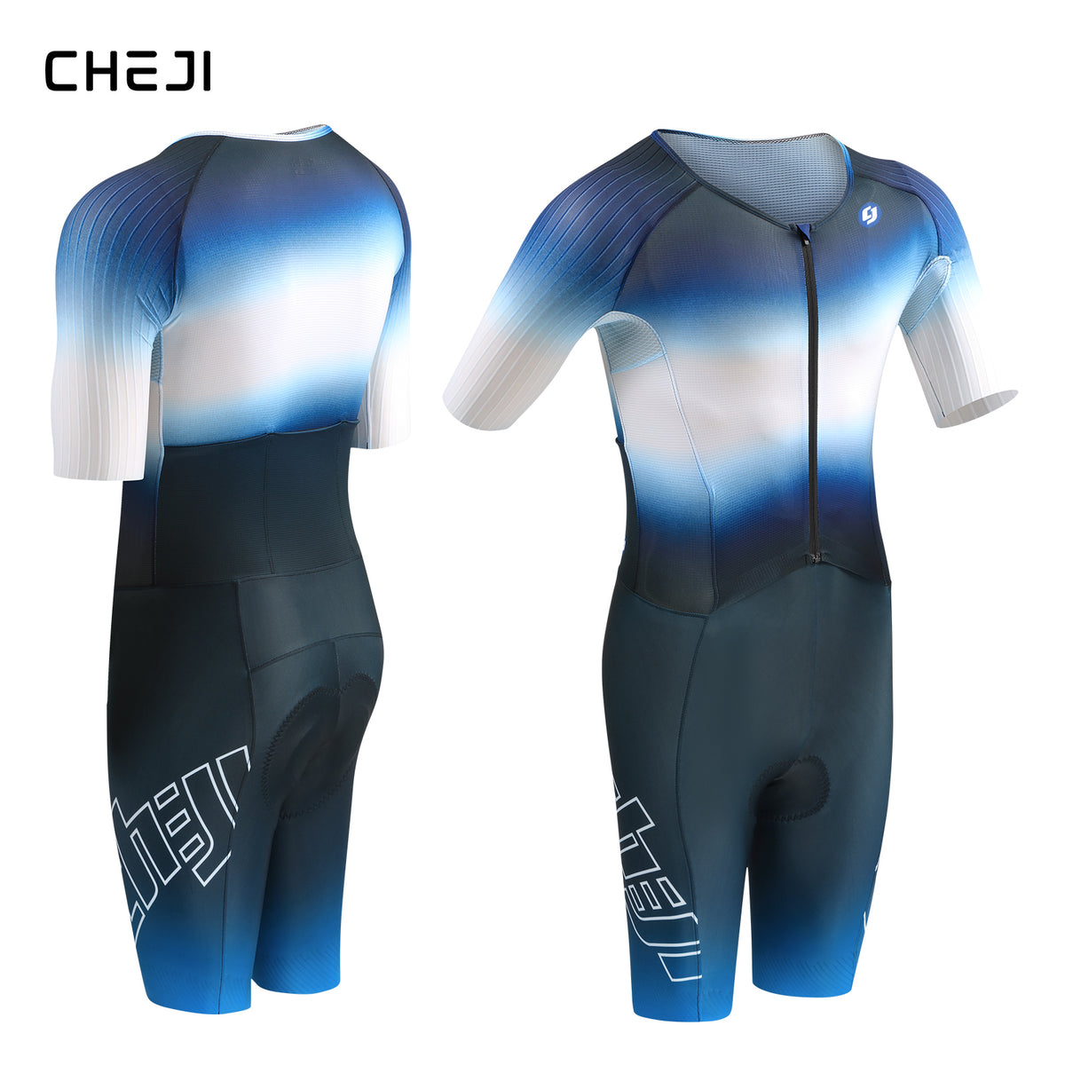 CHEJI Pro Aero Cycling Road Suit Men One Piece Tight Bodysuit Anti-Slip Leg Grips Road Bicycle