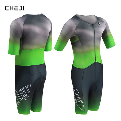 CHEJI Pro Aero Cycling Road Suit Men One Piece Tight Bodysuit Anti-Slip Leg Grips Road Bicycle