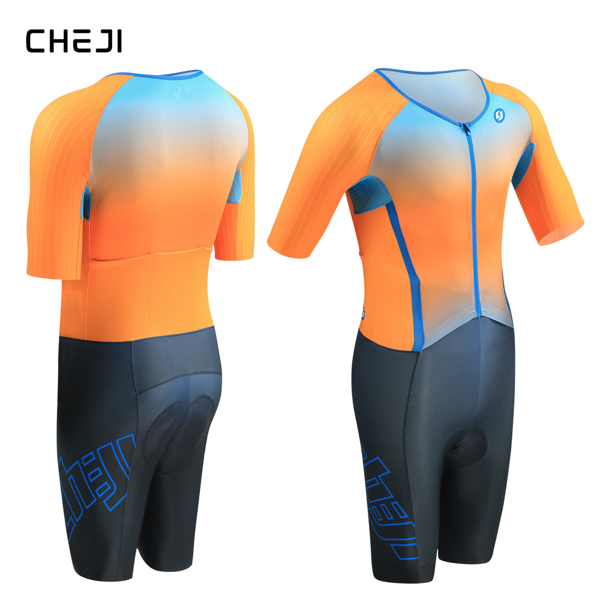 CHEJI Pro Aero Cycling Road Suit Men One Piece Tight Bodysuit Anti-Slip Leg Grips Road Bicycle