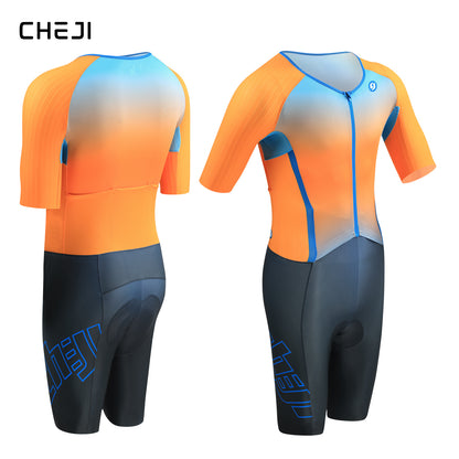 CHEJI Pro Aero Cycling Road Suit Men One Piece Tight Bodysuit Anti-Slip Leg Grips Road Bicycle