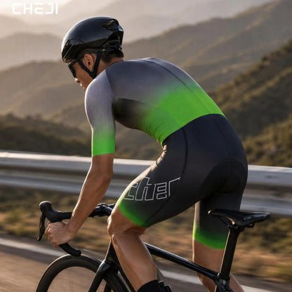 CHEJI Pro Aero Cycling Road Suit Men One Piece Tight Bodysuit Anti-Slip Leg Grips Road Bicycle
