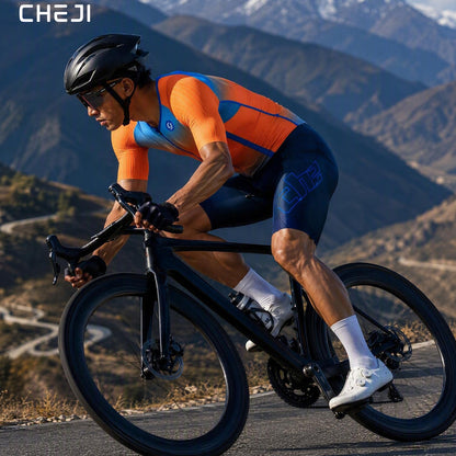 CHEJI Pro Aero Cycling Road Suit Men One Piece Tight Bodysuit Anti-Slip Leg Grips Road Bicycle