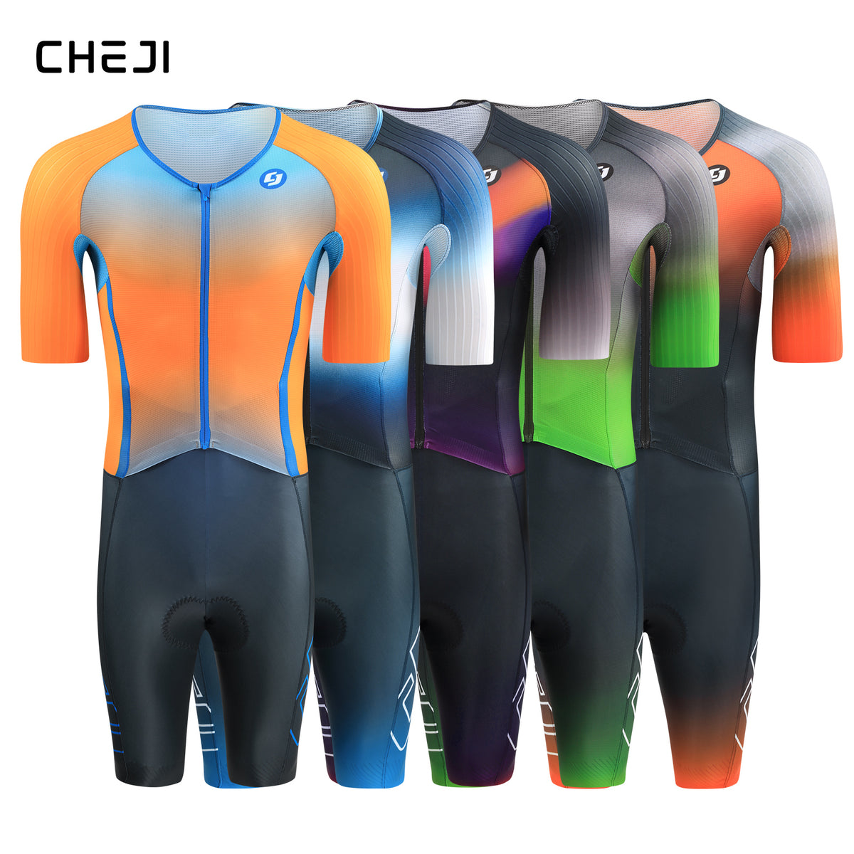 CHEJI Pro Aero Cycling Road Suit Men One Piece Tight Bodysuit Anti-Slip Leg Grips Road Bicycle