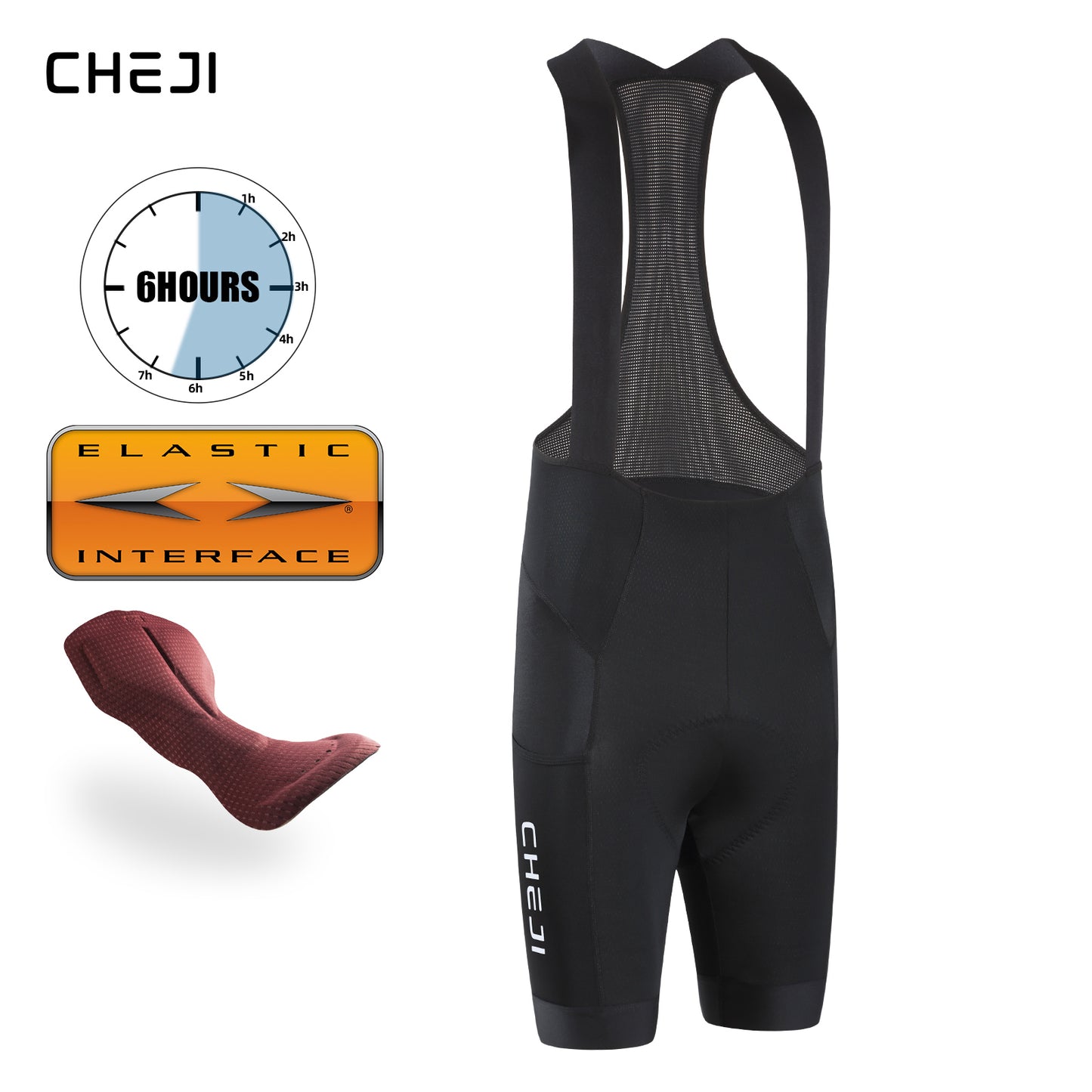 Cheji Men's Cycling Bib Shorts High-Quality Elastic Interface Pad