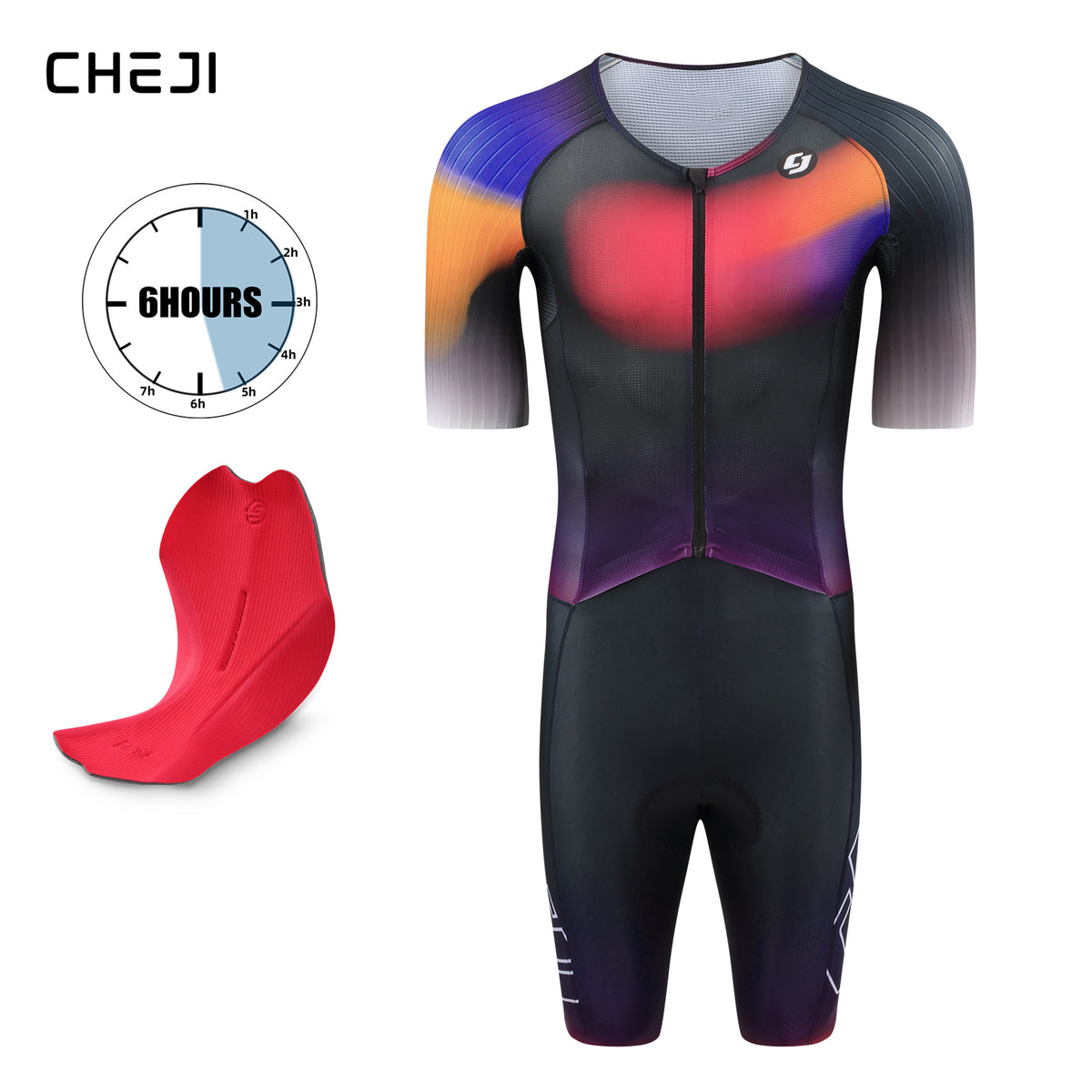 CHEJI Pro Aero Cycling Road Suit Men One Piece Tight Bodysuit Anti-Slip Leg Grips Road Bicycle