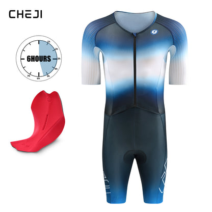 CHEJI Pro Aero Cycling Road Suit Men One Piece Tight Bodysuit Anti-Slip Leg Grips Road Bicycle