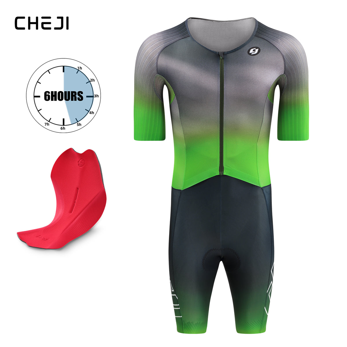 CHEJI Pro Aero Cycling Road Suit Men One Piece Tight Bodysuit Anti-Slip Leg Grips Road Bicycle